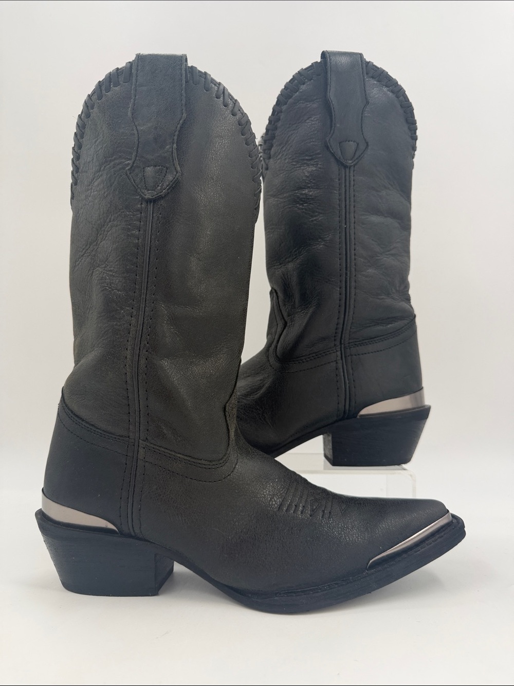 Vintage Laredo Black Charcoal Distressed Leather Cowboy Boots Women's Size 7.0